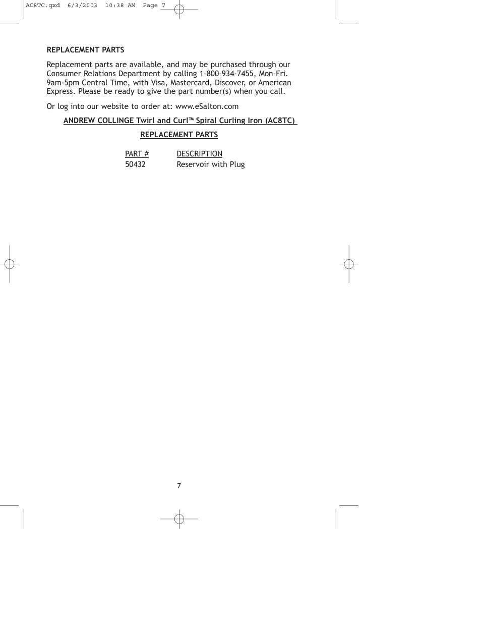 Salton, Inc AC8TC User Manual | Page 8 / 10