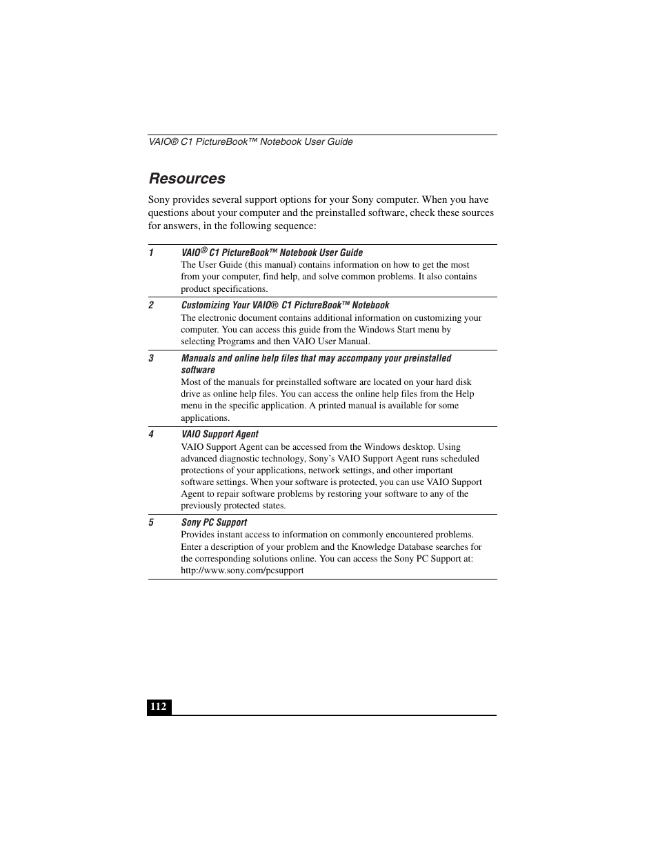 Resources | Sony PCG-C1VN User Manual | Page 113 / 125