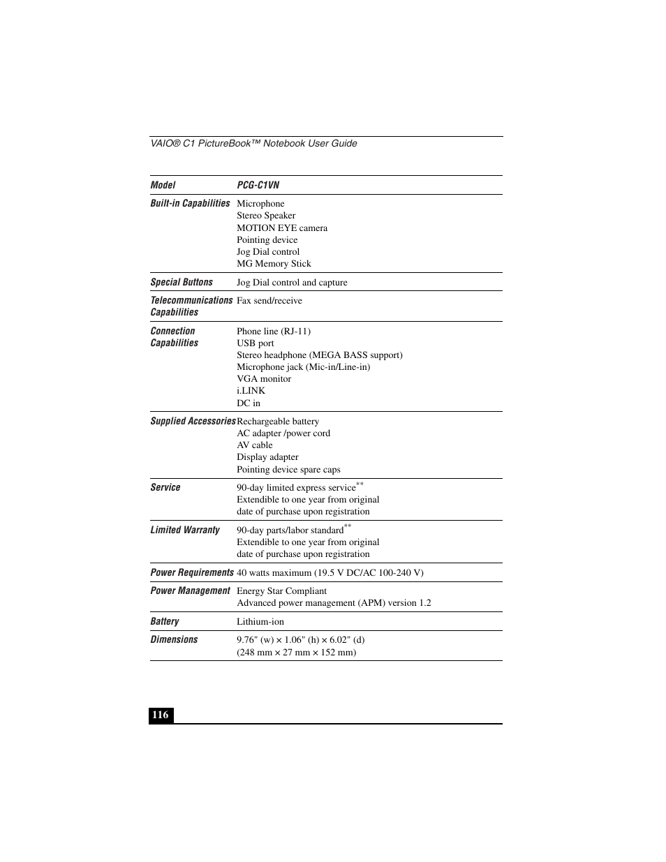 Sony PCG-C1VN User Manual | Page 117 / 125