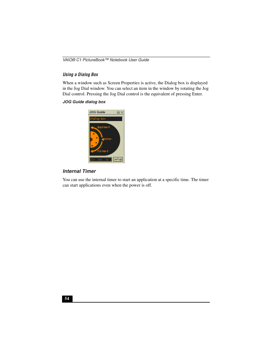 Using a dialog box, Jog guide dialog box, Internal timer | Sony PCG-C1VN User Manual | Page 55 / 125