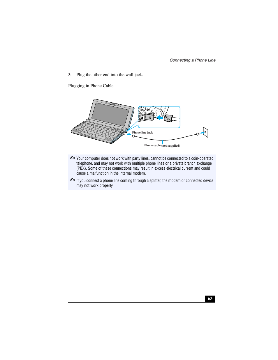 3 plug the other end into the wall jack | Sony PCG-C1VN User Manual | Page 64 / 125