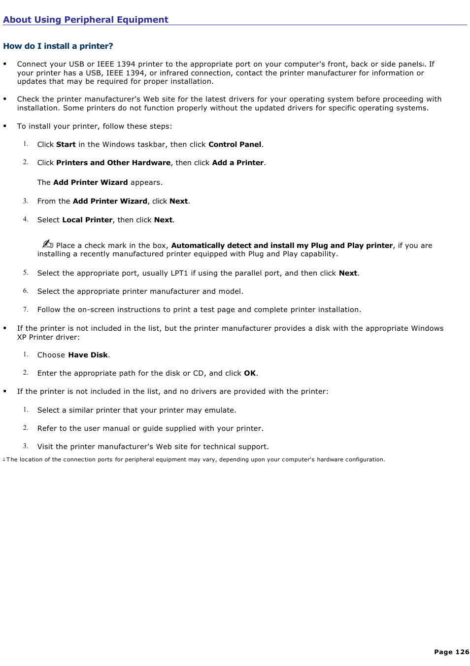 How do i install a printer | Sony PCV-RS500CG User Manual | Page 126 / 143