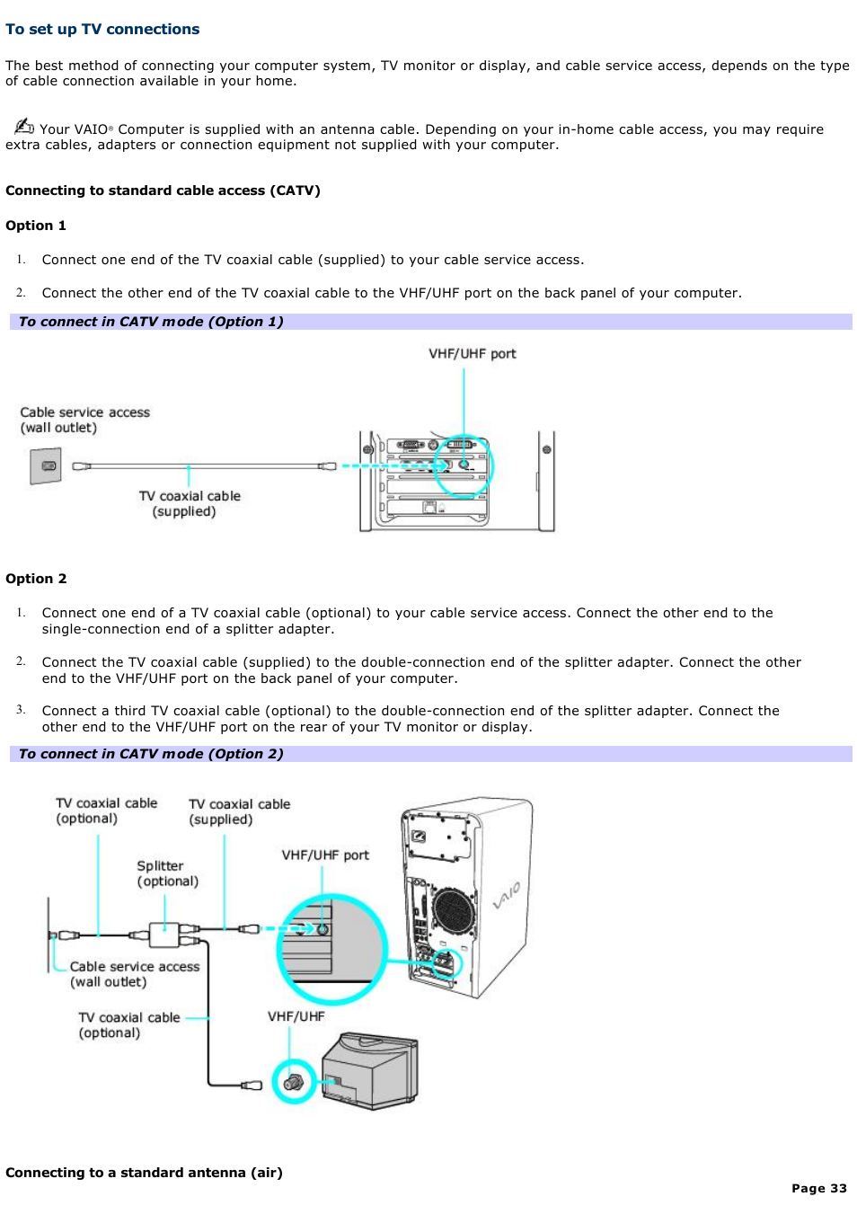 To set up tv connections | Sony PCV-RS500CG User Manual | Page 33 / 143