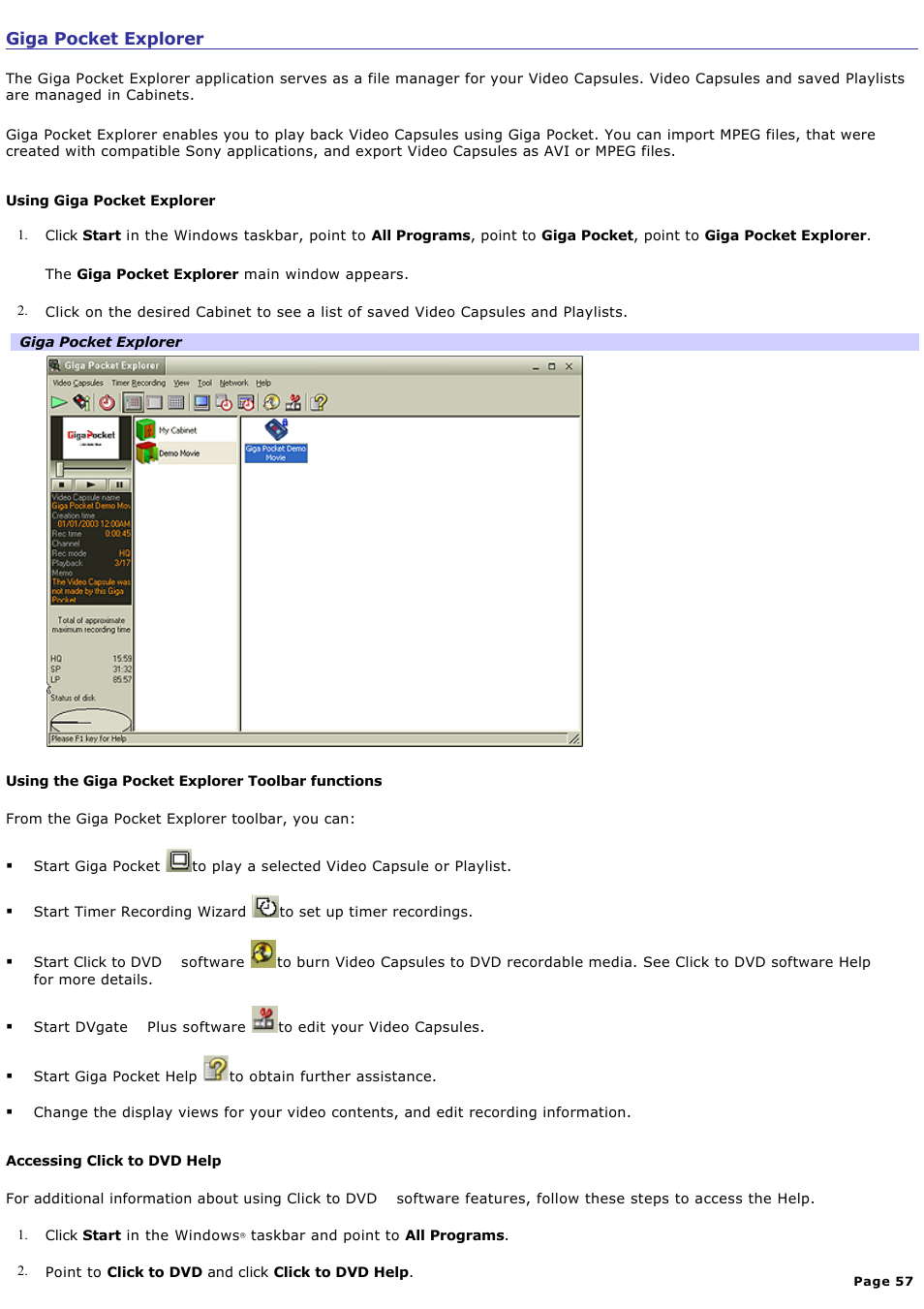 Giga pocket explorer | Sony PCV-RS500CG User Manual | Page 57 / 143