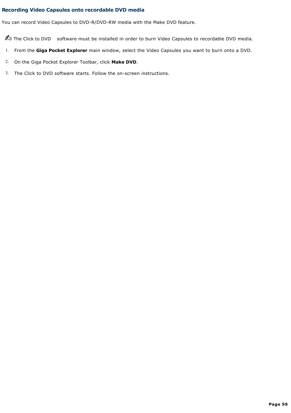 Recording video capsules onto recordable dvd media | Sony PCV-RS500CG User Manual | Page 59 / 143