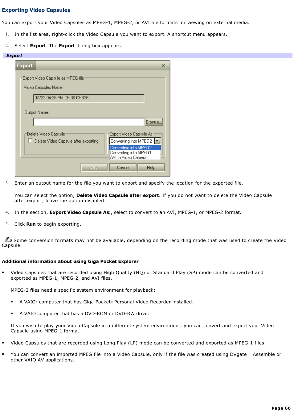 Exporting video capsules | Sony PCV-RS500CG User Manual | Page 60 / 143