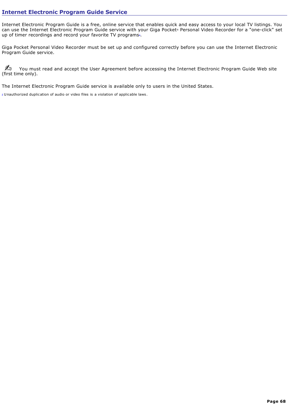 Internet electronic program guide service | Sony PCV-RS500CG User Manual | Page 68 / 143