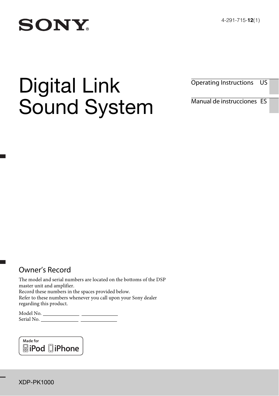 Sony XDP-PK1000 User Manual | 52 pages
