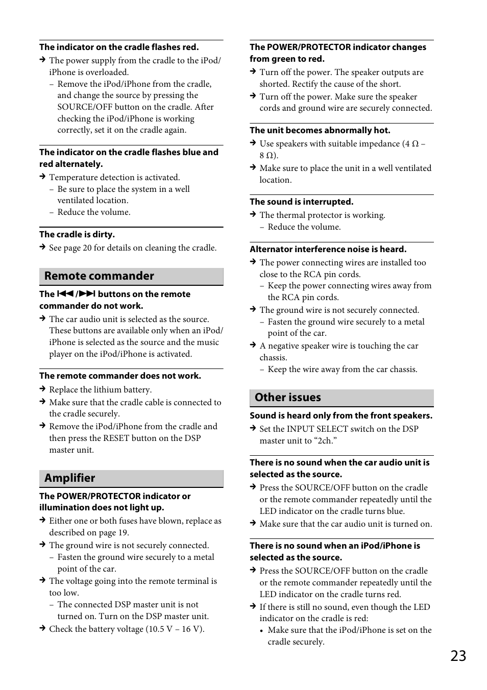 Remote commander, Amplifier, Other issues | Sony XDP-PK1000 User Manual | Page 23 / 52