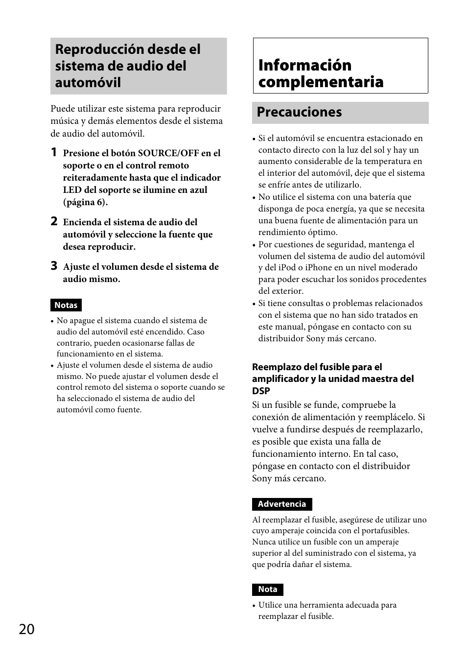 Información complementaria, Precauciones | Sony XDP-PK1000 User Manual | Page 44 / 52