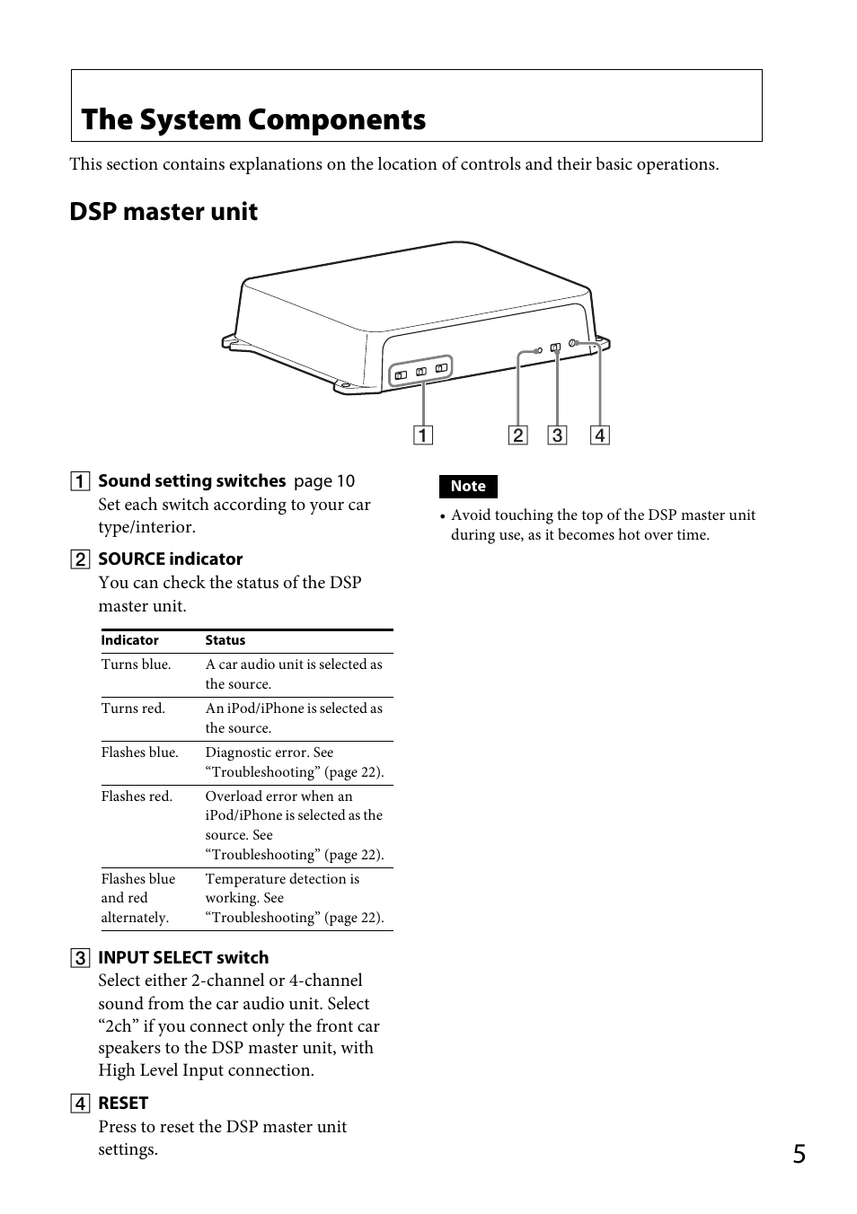 The system components, Dsp master unit | Sony XDP-PK1000 User Manual | Page 5 / 52