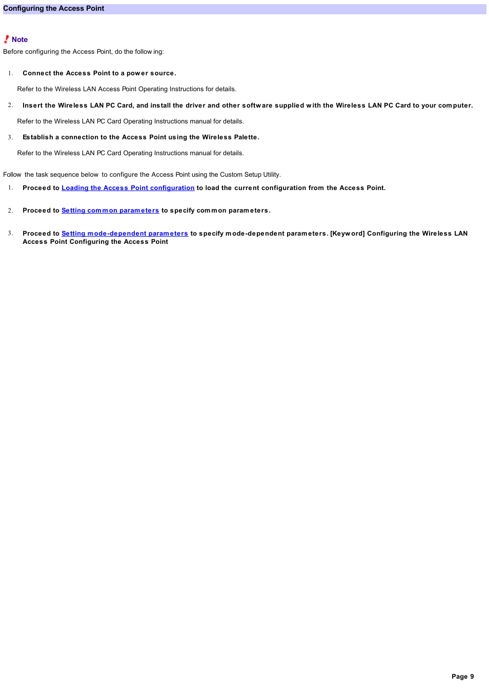 Configuring the access point | Sony PCWA-A100 User Manual | Page 9 / 61