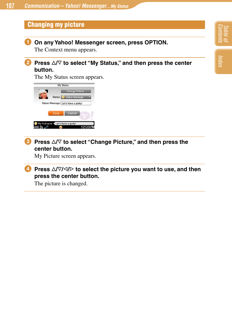 Changing my picture | Sony COM-1 User Manual | Page 107 / 252