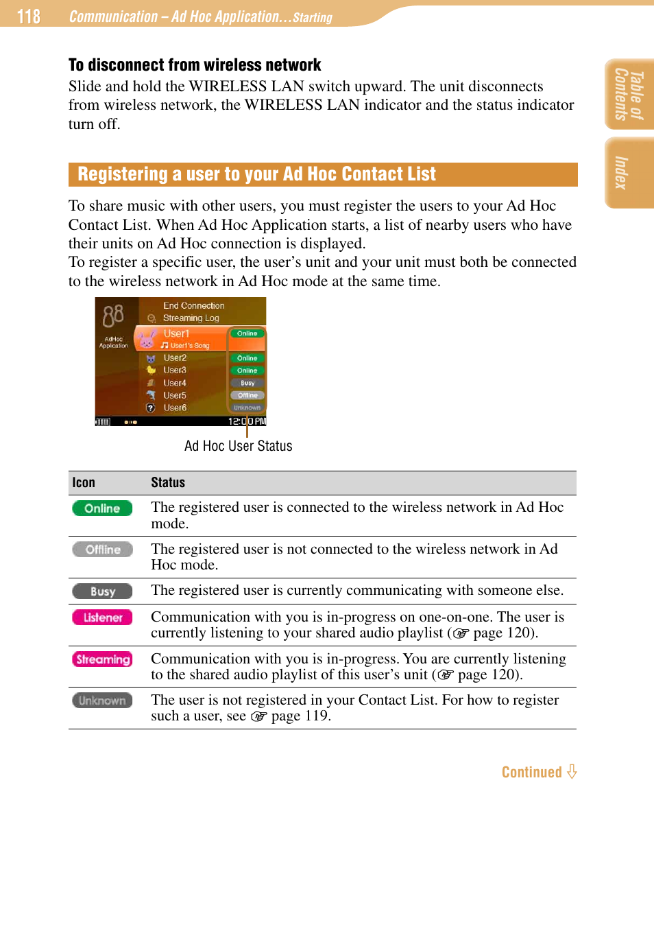 Registering a user to your ad hoc contact list | Sony COM-1 User Manual | Page 118 / 252