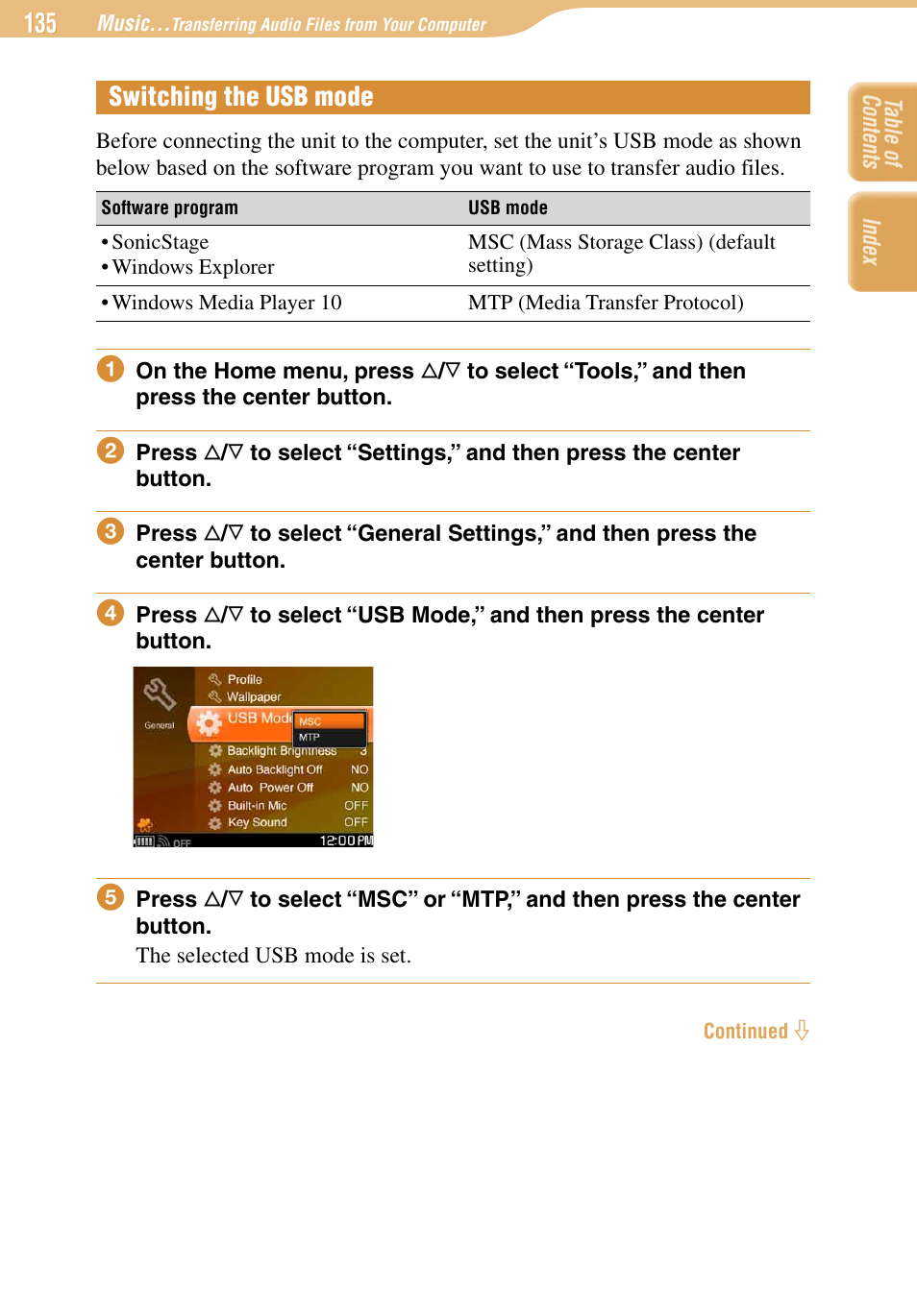 Switching the usb mode | Sony COM-1 User Manual | Page 135 / 252