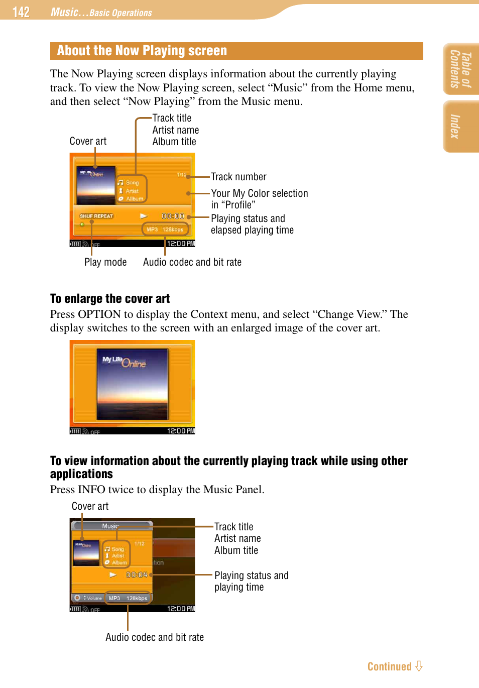 About the now playing screen | Sony COM-1 User Manual | Page 142 / 252