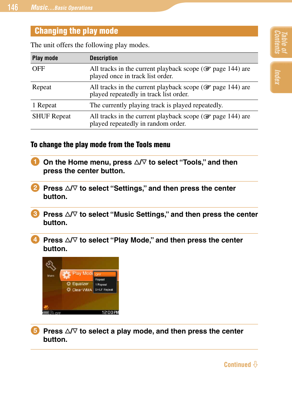 Changing the play mode | Sony COM-1 User Manual | Page 146 / 252