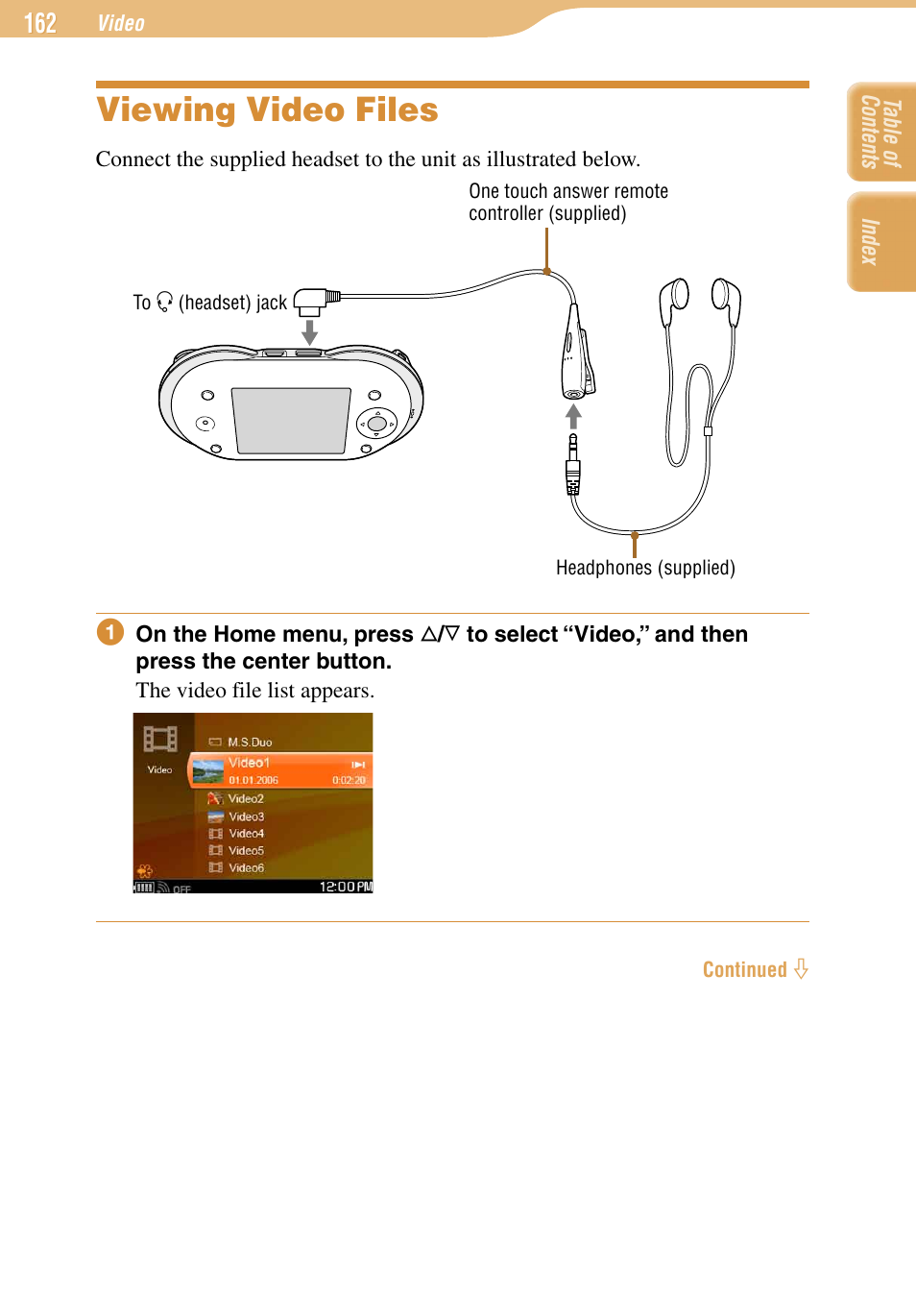 Viewing video files | Sony COM-1 User Manual | Page 162 / 252