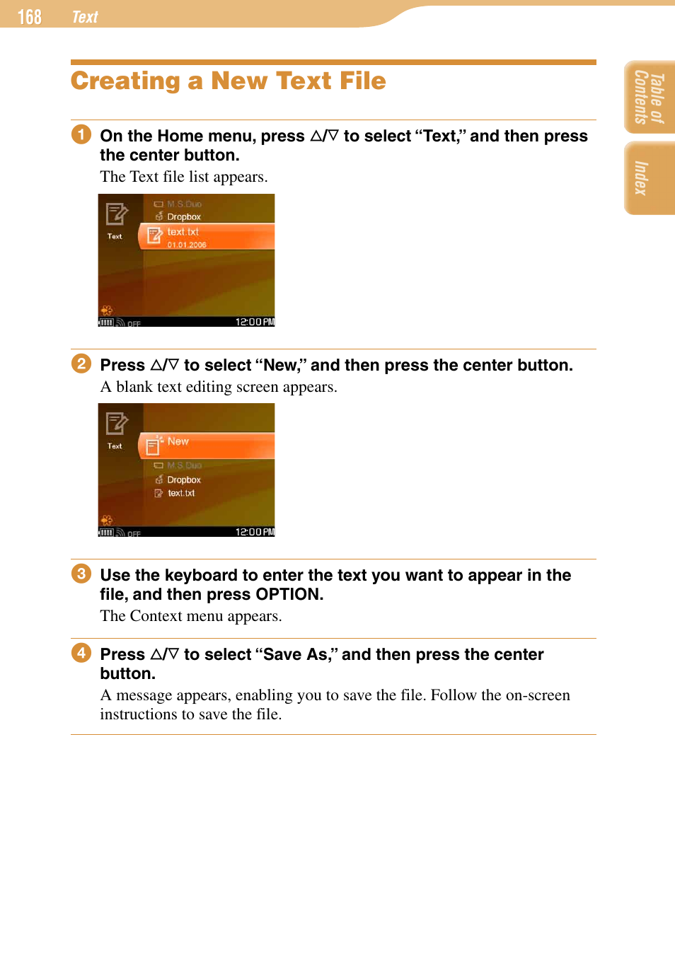 Creating a new text file | Sony COM-1 User Manual | Page 168 / 252