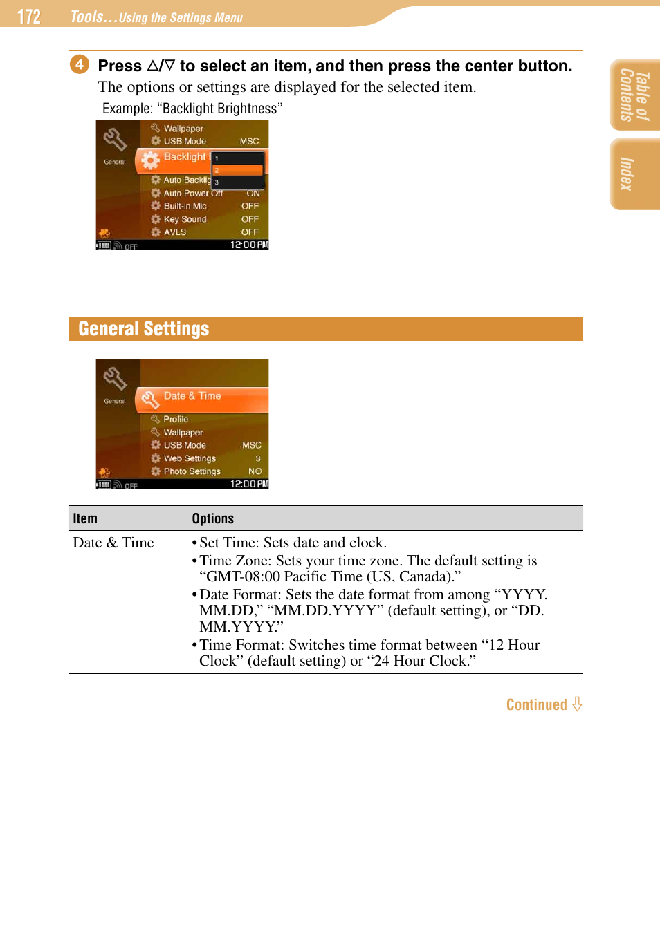 General settings | Sony COM-1 User Manual | Page 172 / 252