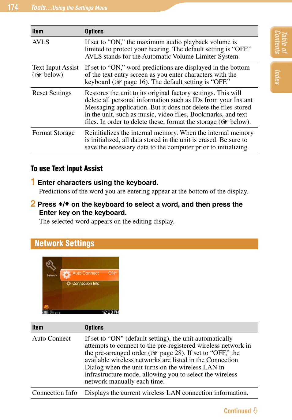 Network settings | Sony COM-1 User Manual | Page 174 / 252