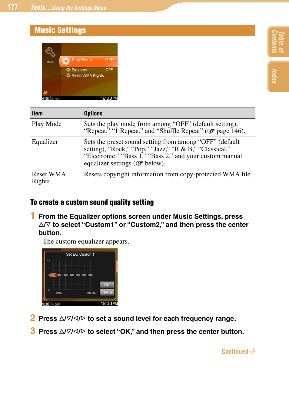 Music settings | Sony COM-1 User Manual | Page 177 / 252