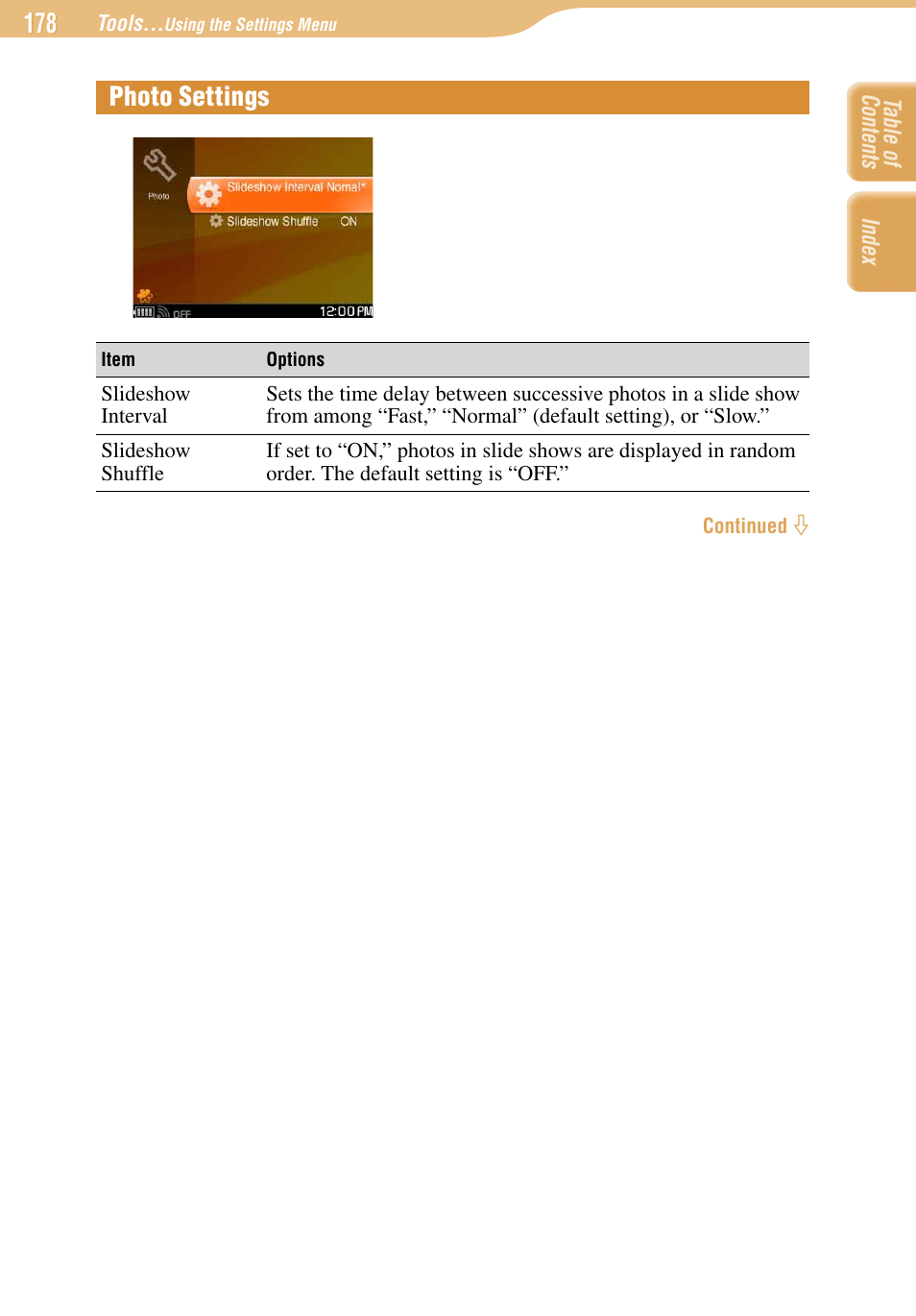 Photo settings | Sony COM-1 User Manual | Page 178 / 252