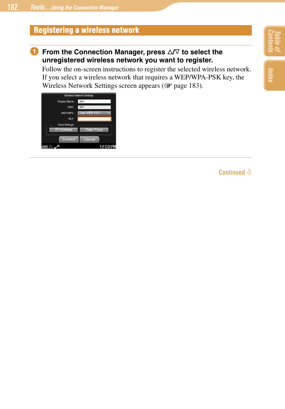 Registering a wireless network | Sony COM-1 User Manual | Page 182 / 252