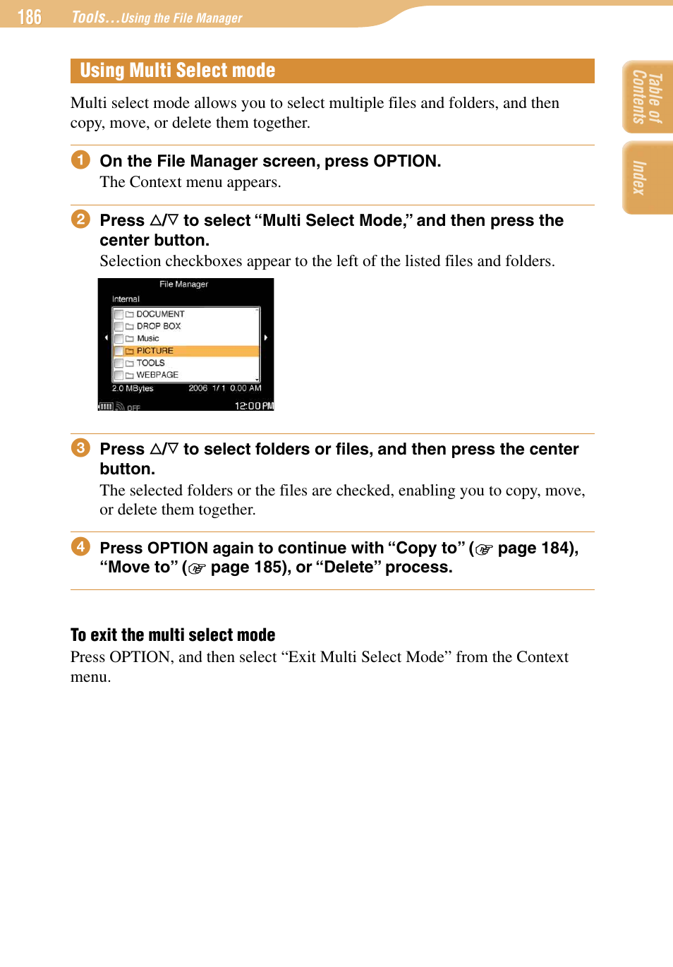 Using multi select mode | Sony COM-1 User Manual | Page 186 / 252