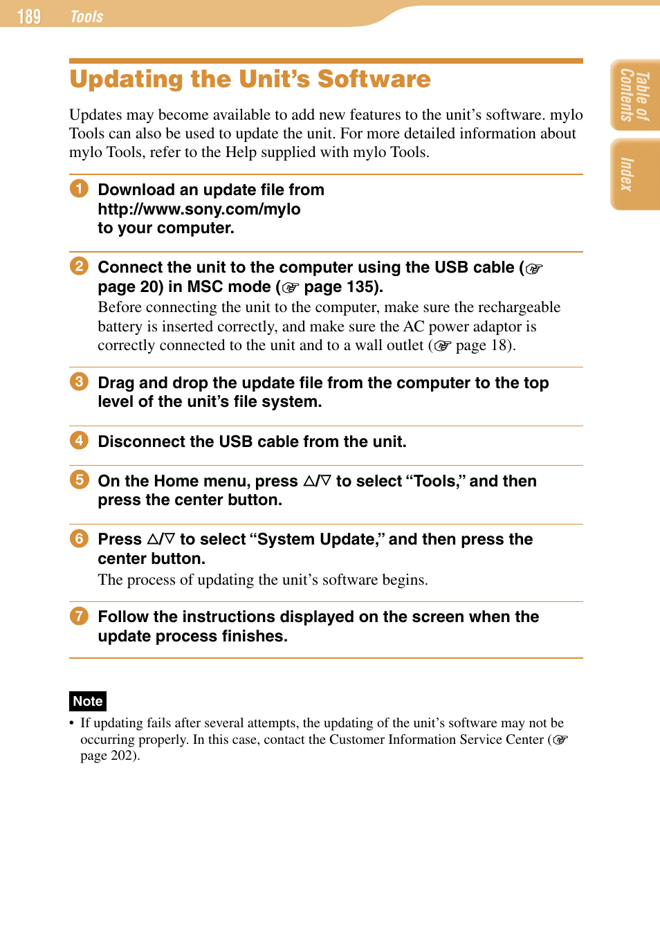 Updating the unit’s software | Sony COM-1 User Manual | Page 189 / 252