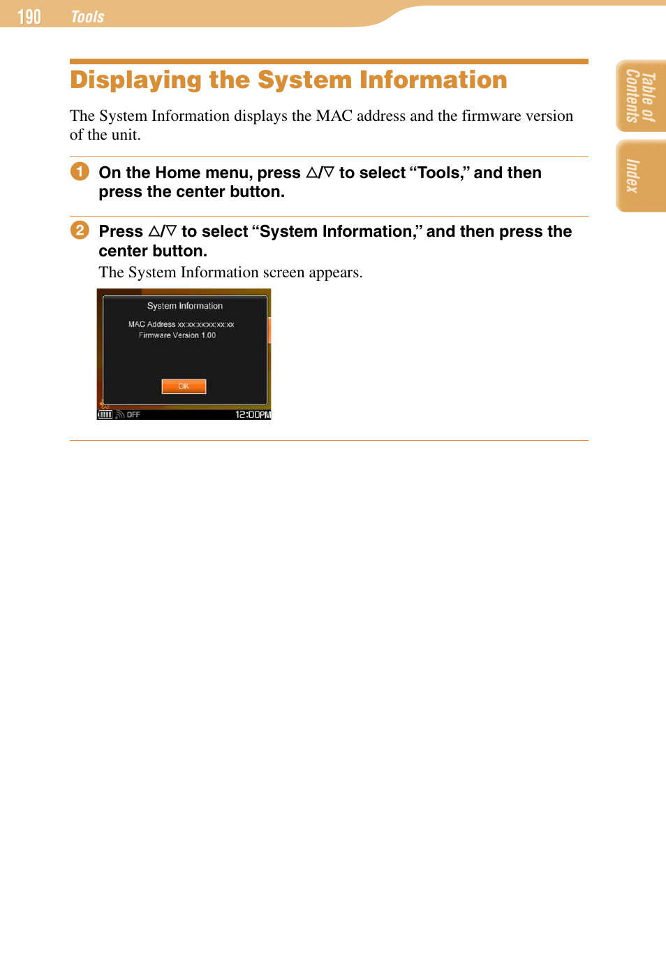 Displaying the system information | Sony COM-1 User Manual | Page 190 / 252