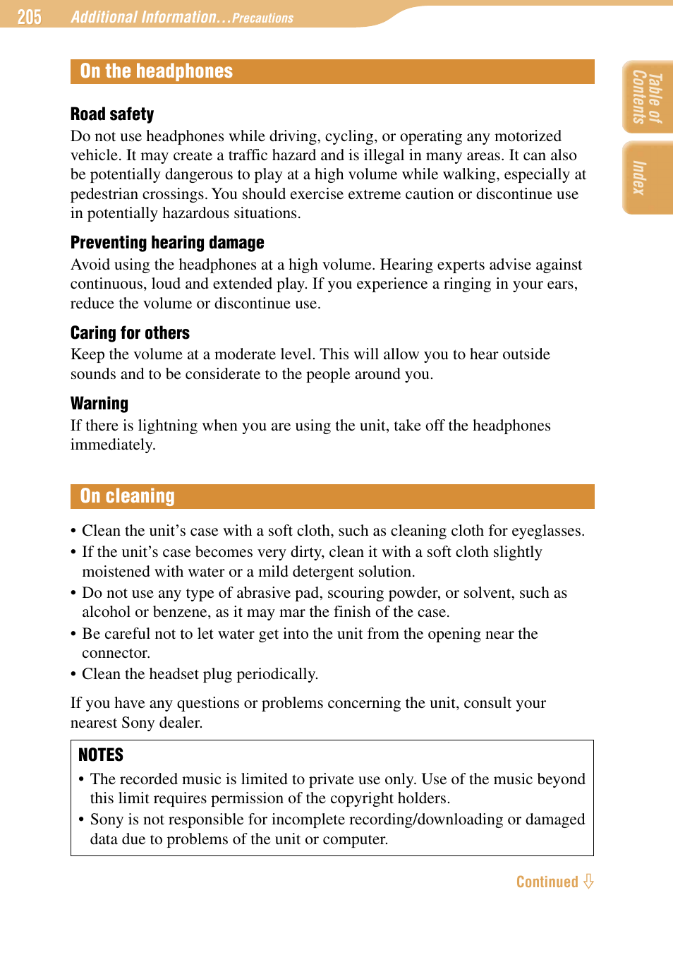 On the headphones, On cleaning, On the headphones on cleaning | Sony COM-1 User Manual | Page 205 / 252