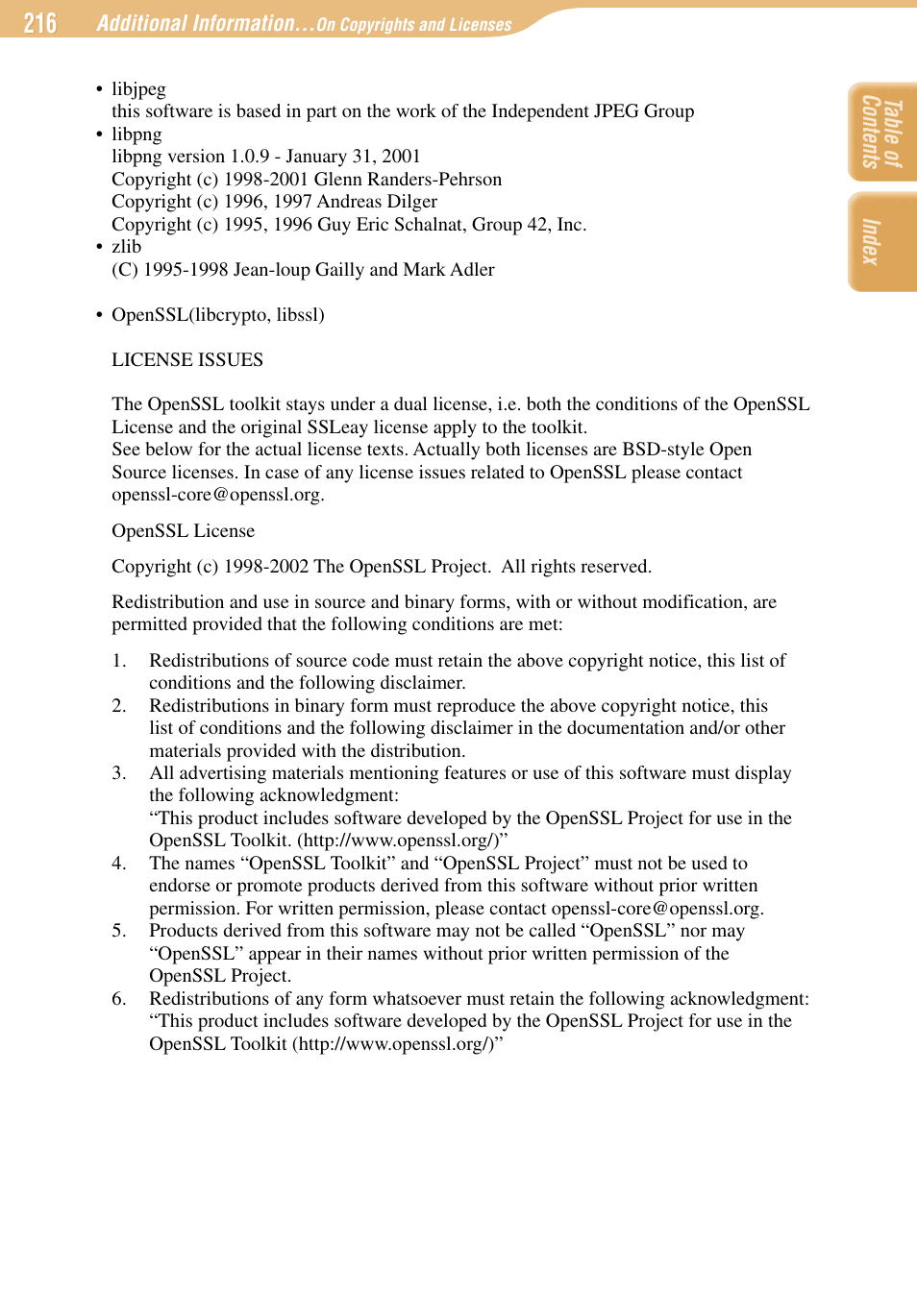Index table of contents | Sony COM-1 User Manual | Page 216 / 252