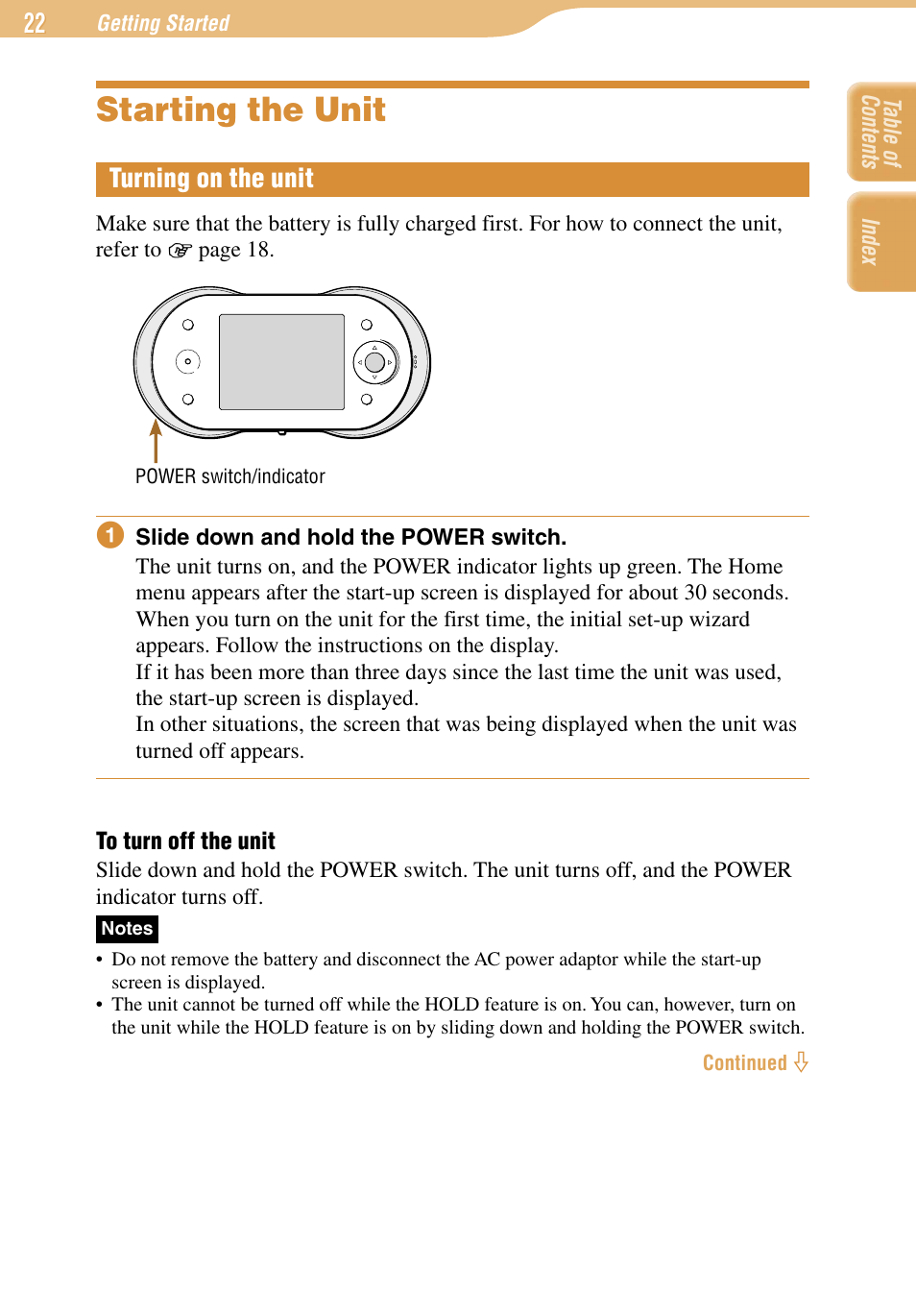 Starting the unit, Turning on the unit | Sony COM-1 User Manual | Page 22 / 252