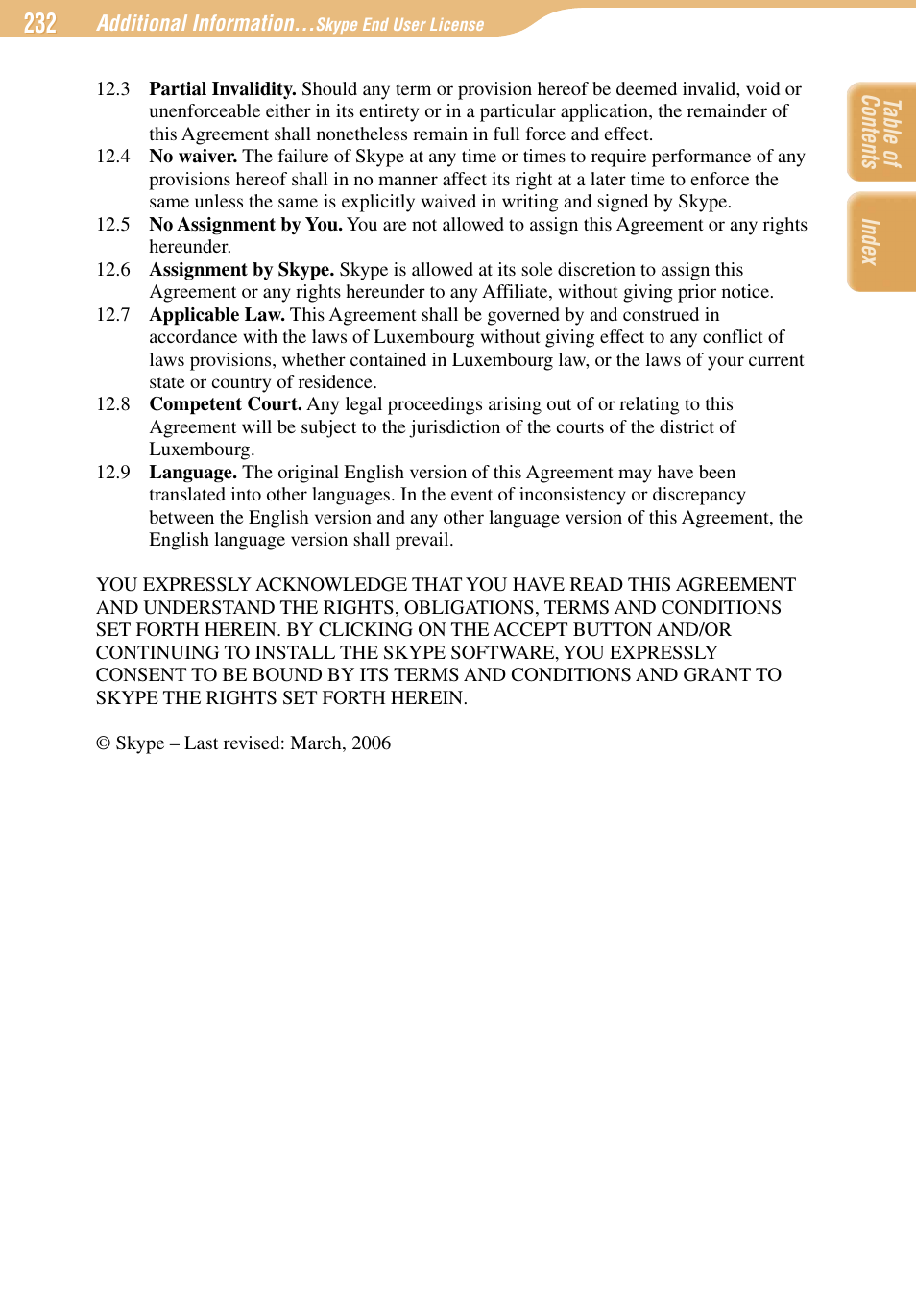 Index table of contents | Sony COM-1 User Manual | Page 232 / 252