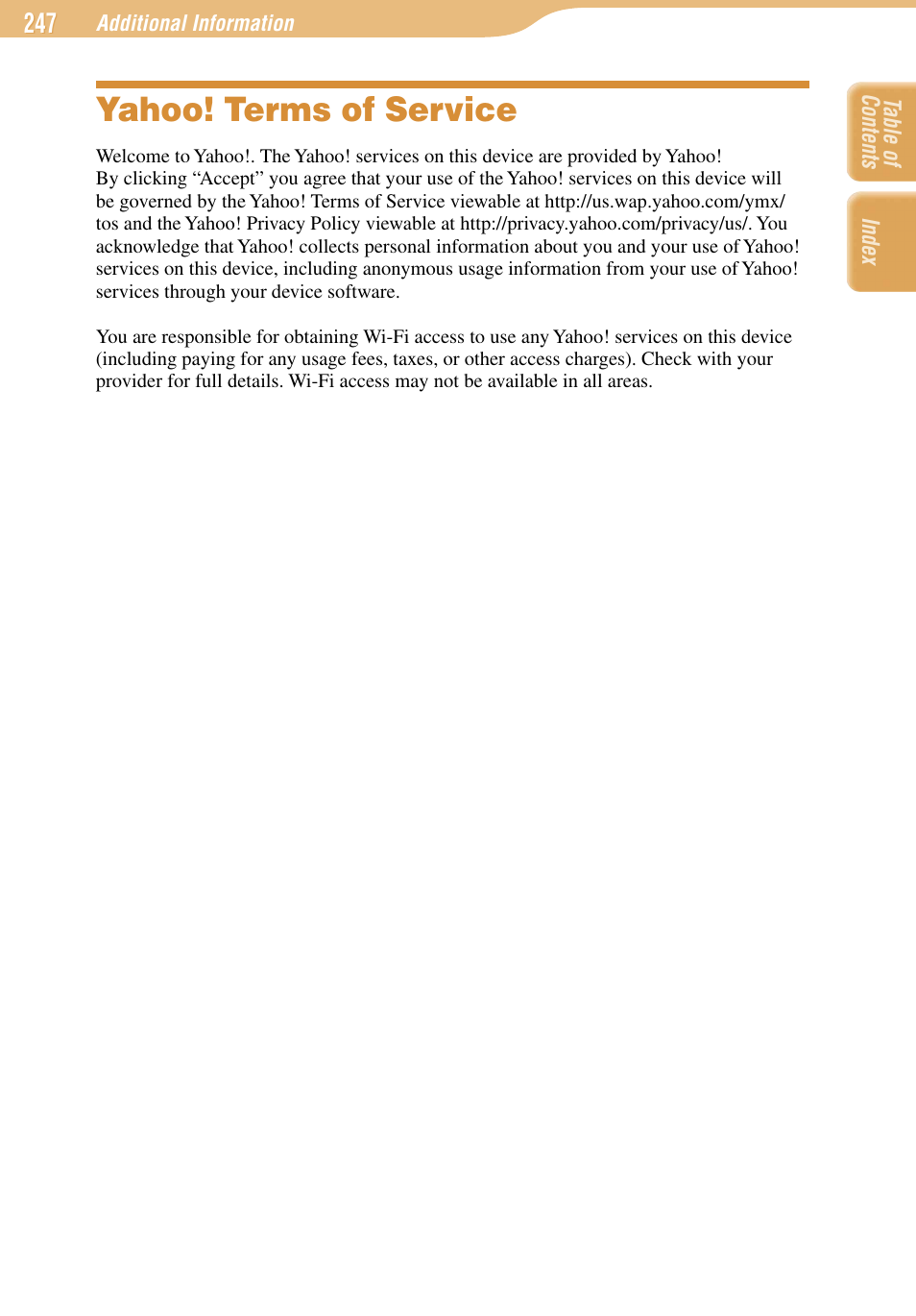 Yahoo! terms of service | Sony COM-1 User Manual | Page 247 / 252