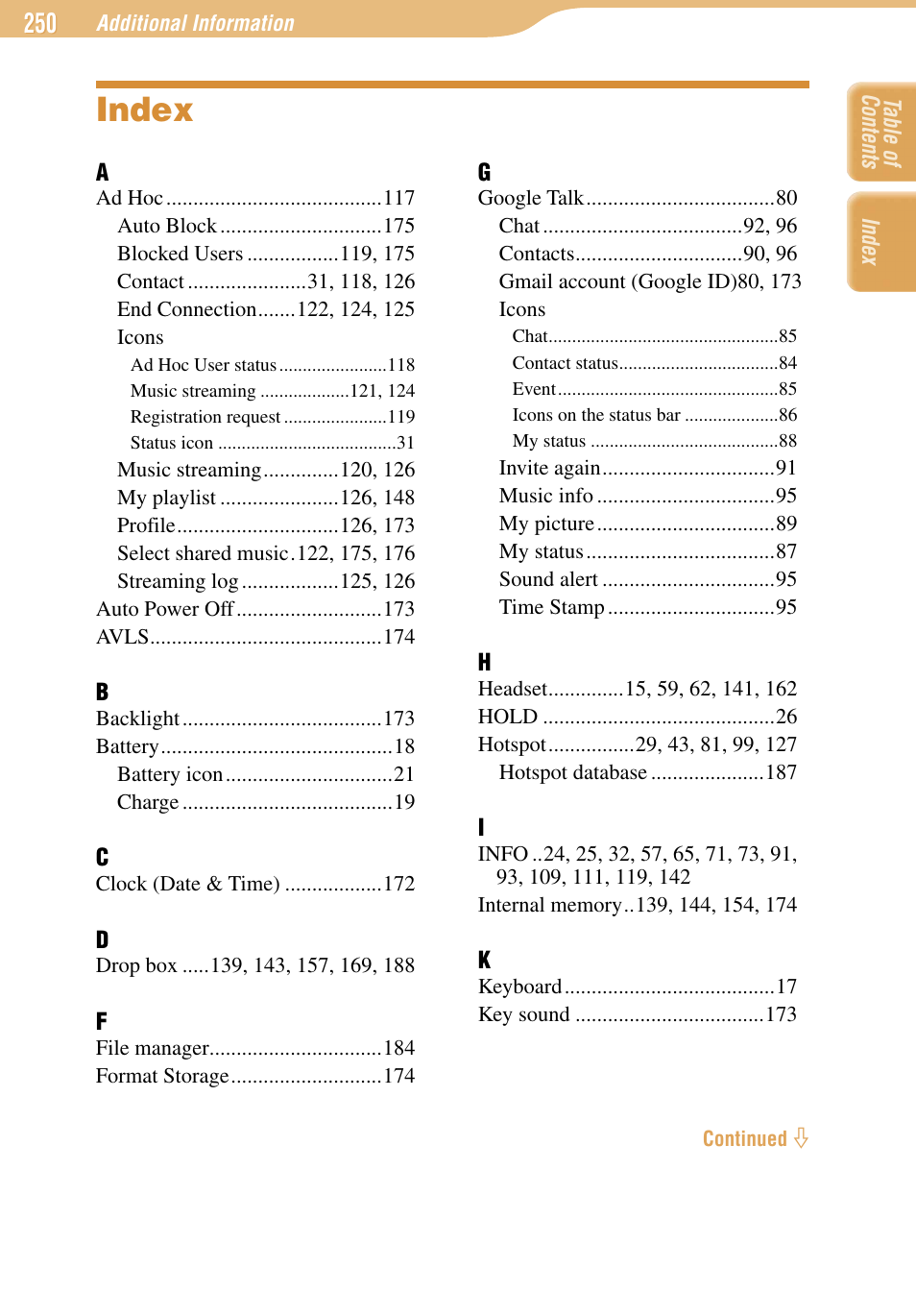 Index | Sony COM-1 User Manual | Page 250 / 252