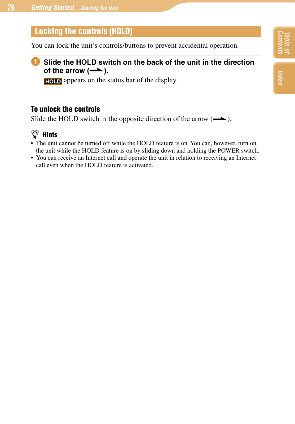 Locking the controls (hold) | Sony COM-1 User Manual | Page 26 / 252