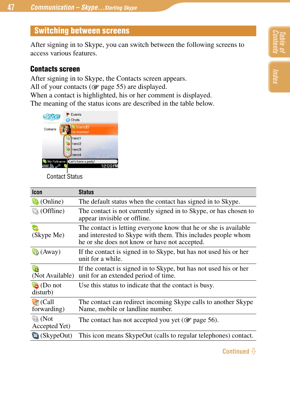 Switching between screens | Sony COM-1 User Manual | Page 47 / 252