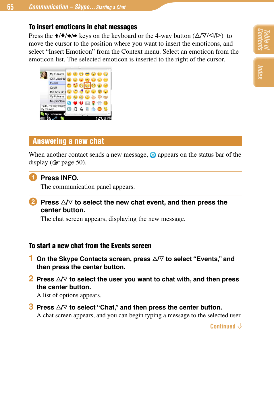 Answering a new chat | Sony COM-1 User Manual | Page 65 / 252