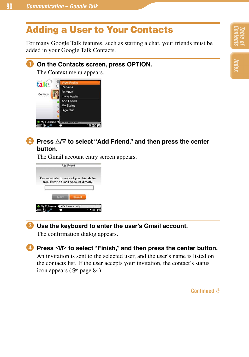 Adding a user to your contacts | Sony COM-1 User Manual | Page 90 / 252