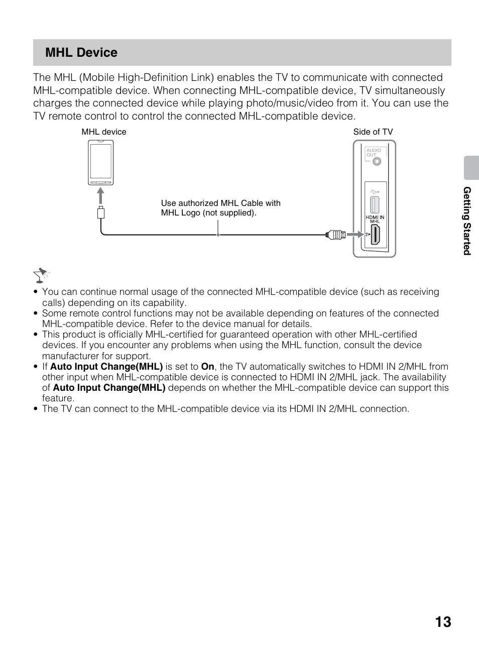 Mhl device | Sony KDL-50R450A User Manual | Page 13 / 68