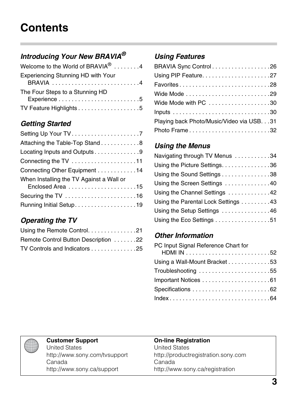 Sony KDL-50R450A User Manual | Page 3 / 68