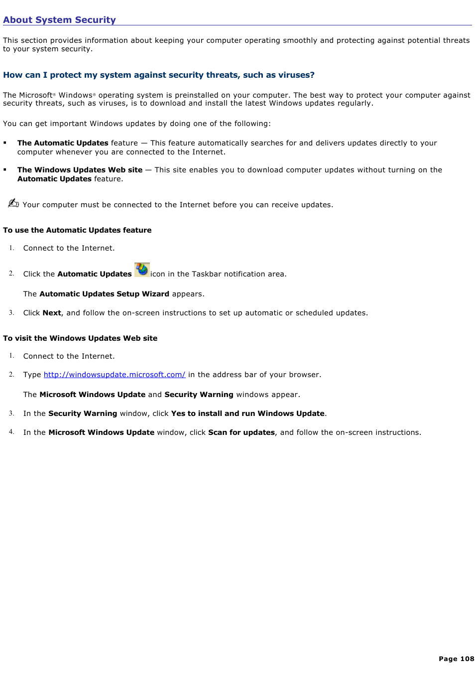 About system security | Sony PCV-W700G User Manual | Page 108 / 180