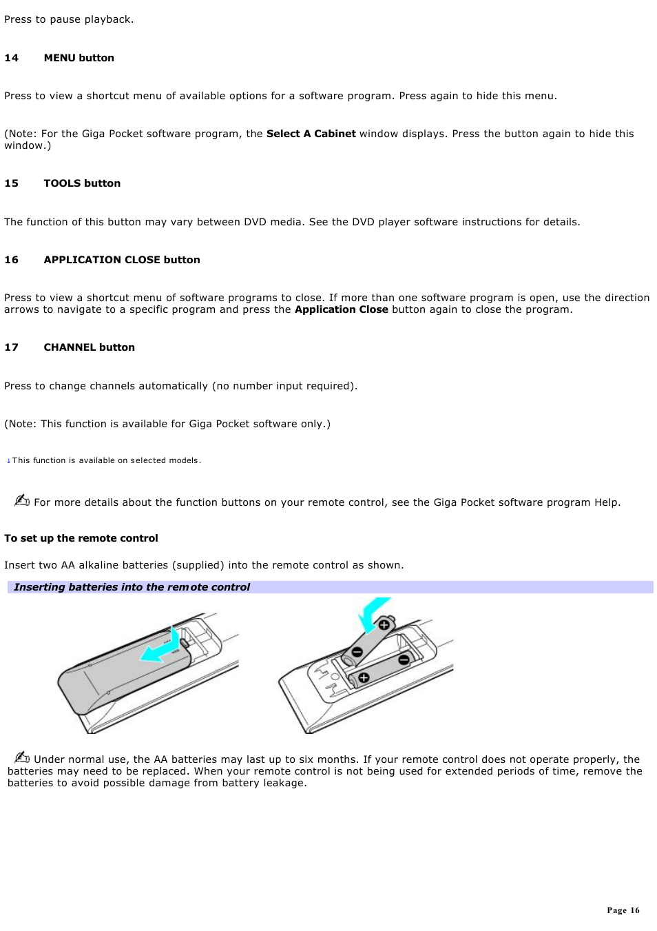 Sony PCV-W700G User Manual | Page 16 / 180