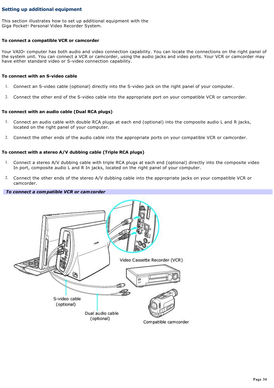 Setting up additional equipment | Sony PCV-W700G User Manual | Page 34 / 180