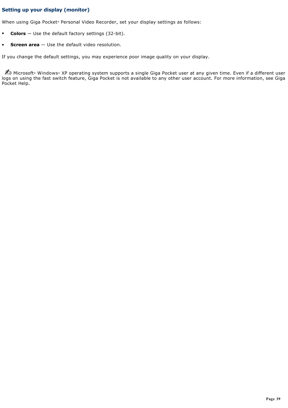 Setting up your display (monitor) | Sony PCV-W700G User Manual | Page 39 / 180