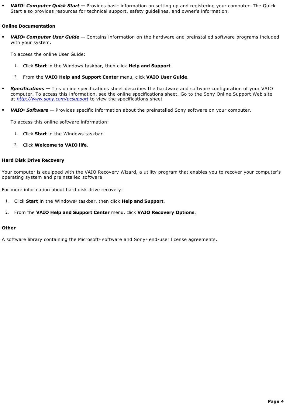 Sony PCV-W700G User Manual | Page 4 / 180
