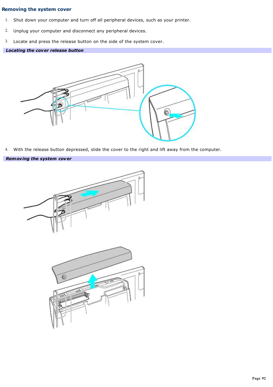 Removing the system cover | Sony PCV-W700G User Manual | Page 92 / 180