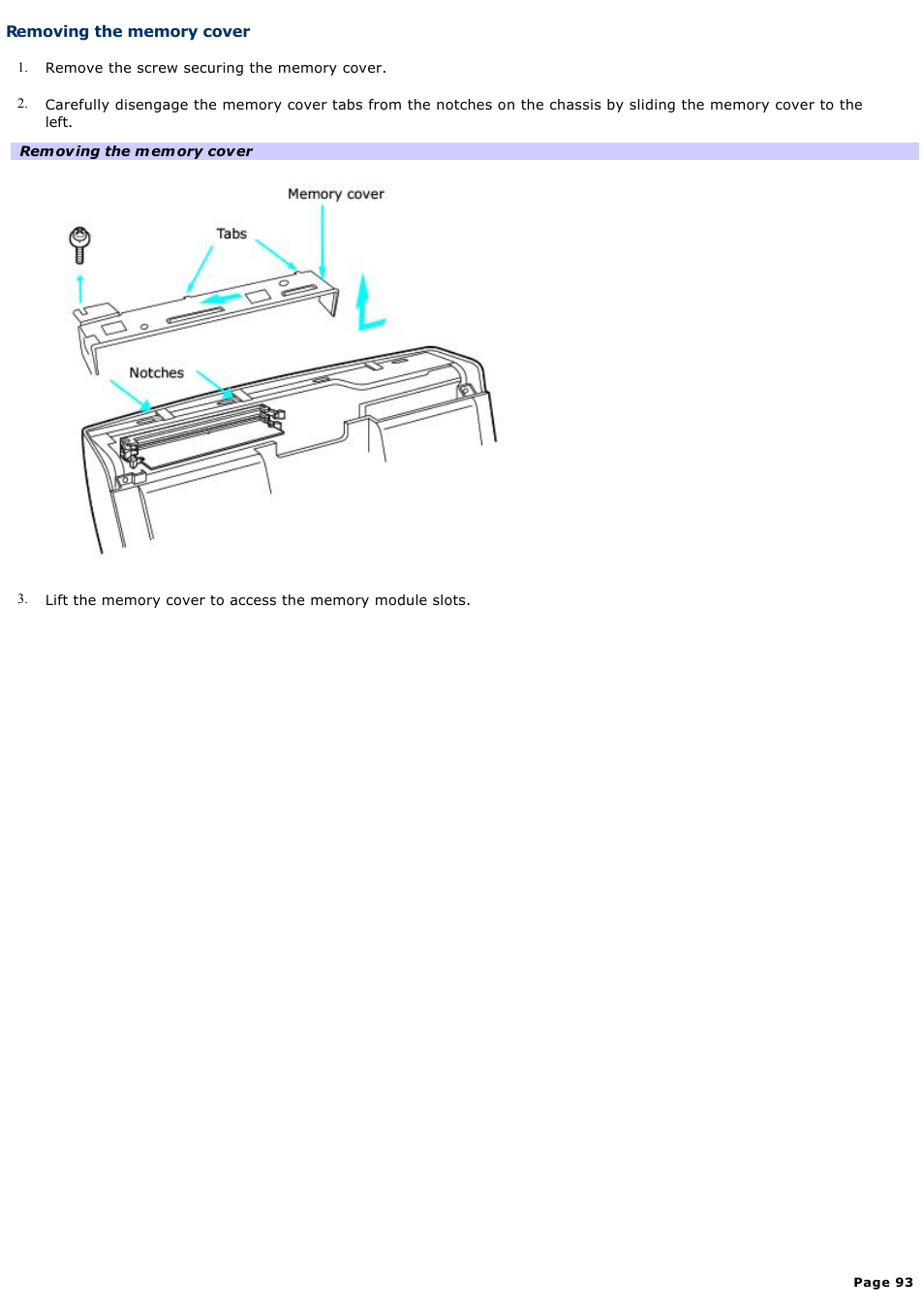 Removing the memory cover | Sony PCV-W700G User Manual | Page 93 / 180